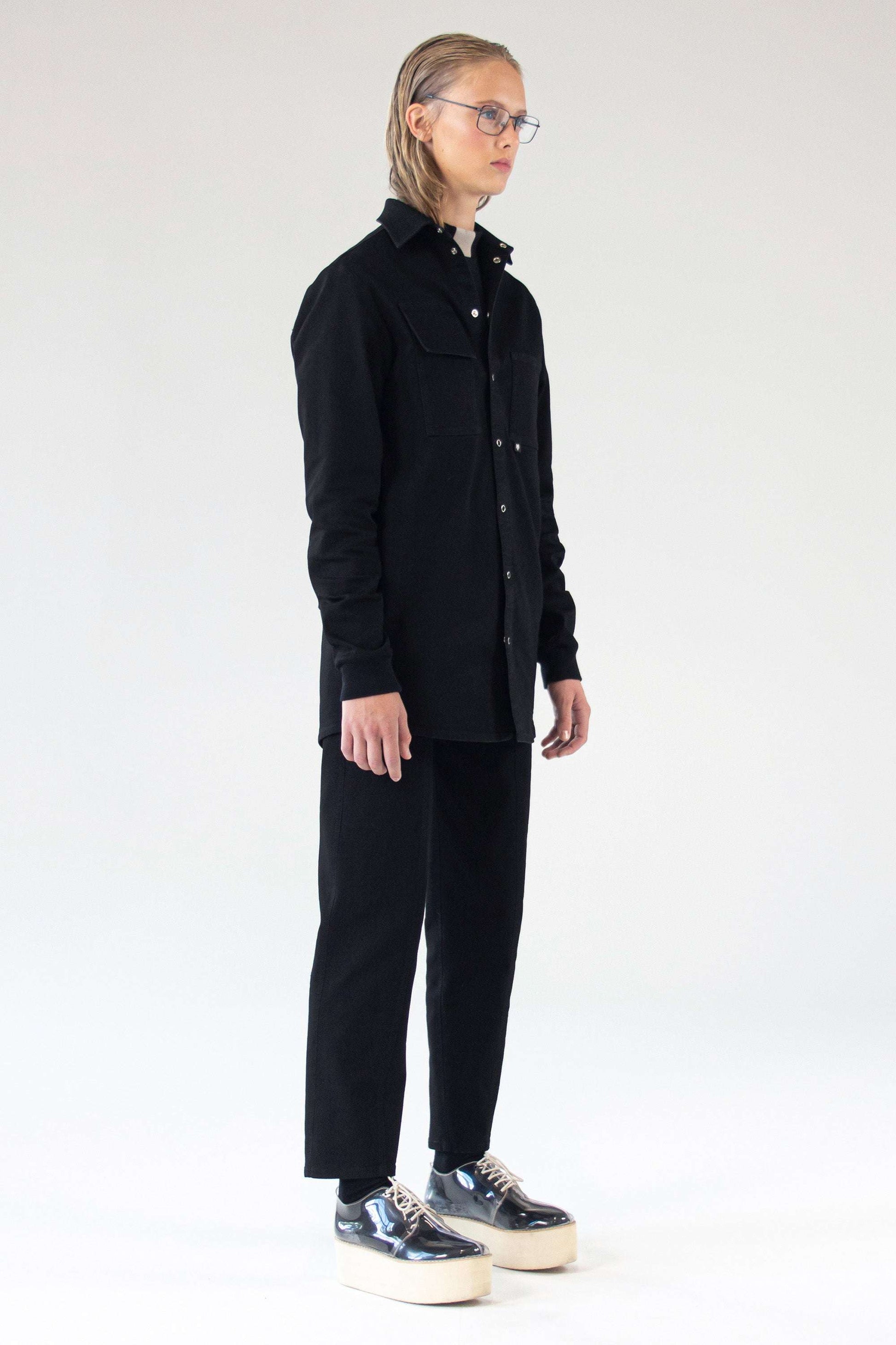 Unisex Jeans Desire front view — black stretch denim by One Wolf